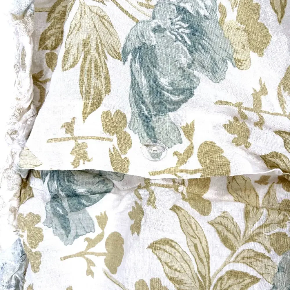 Soft Surroundings Linen Euro Pillow Covers Floral Ruffle Pair 2 Button Closure
